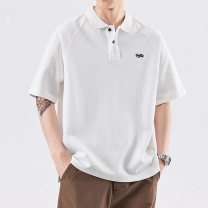 American-inspired polo collar t-shirt in white, dark brown, and melange grey colours