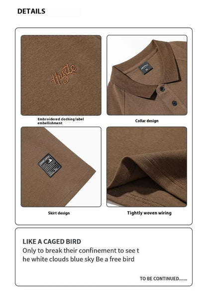 American-inspired polo collar t-shirt in white, dark brown, and melange grey colours