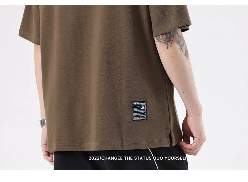 American-inspired polo collar t-shirt in white, dark brown, and melange grey colours