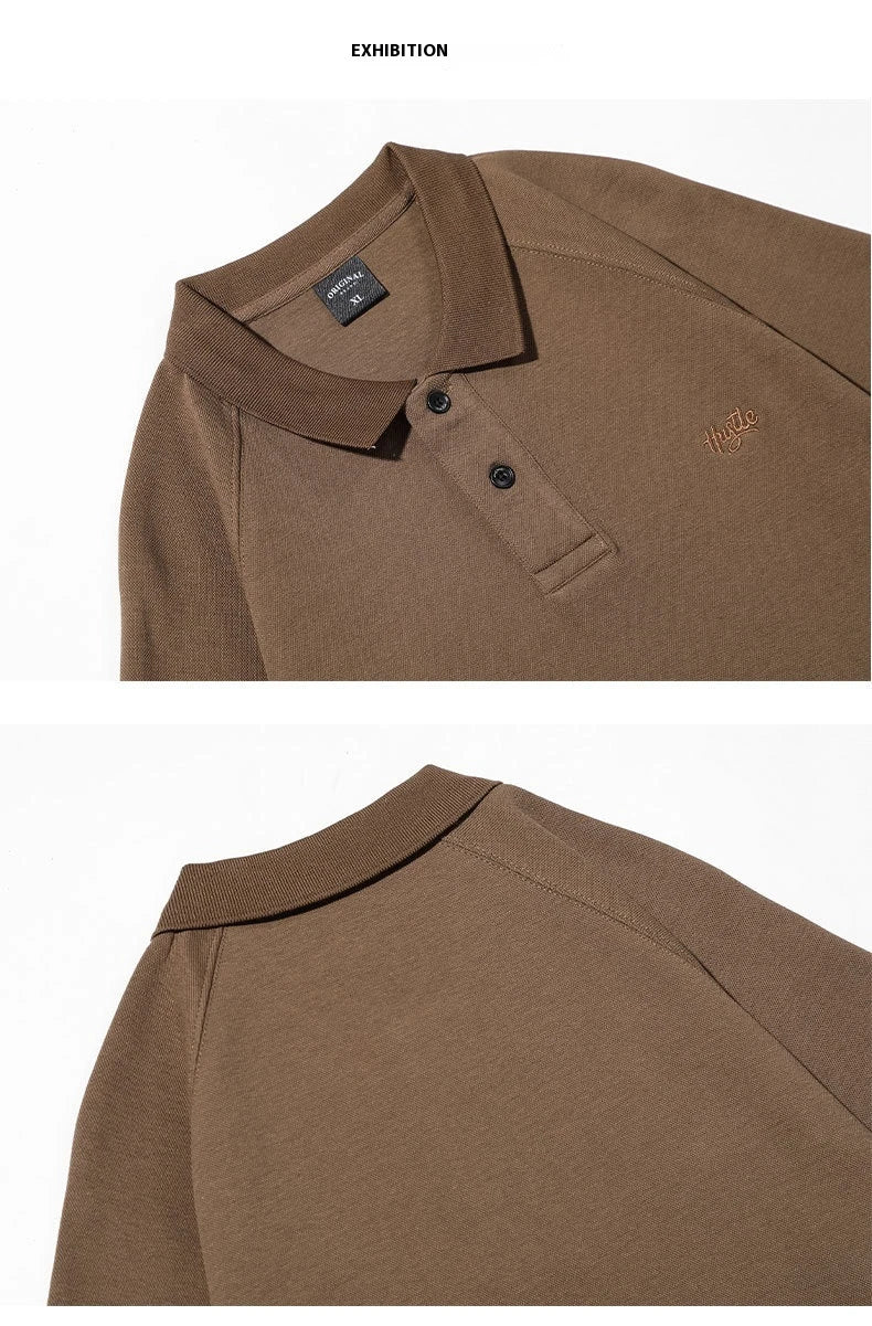 American-inspired polo collar t-shirt in white, dark brown, and melange grey colours