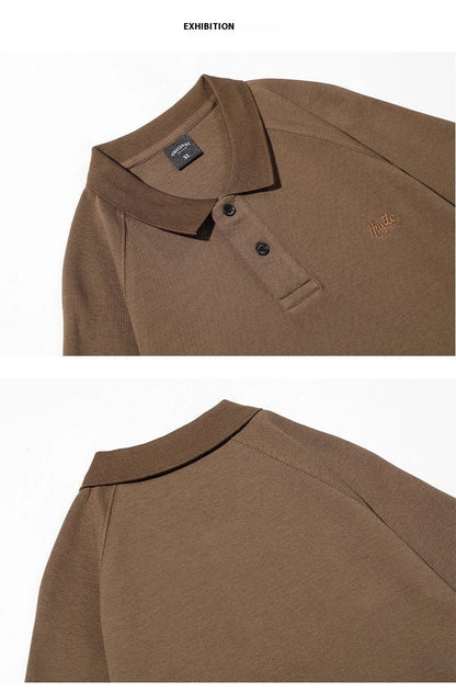 American-inspired polo collar t-shirt in white, dark brown, and melange grey colours