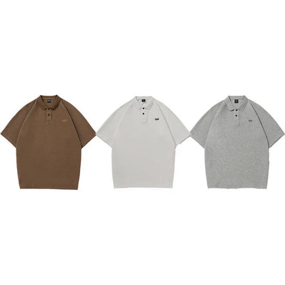 American-inspired polo collar t-shirt in white, dark brown, and melange grey colours
