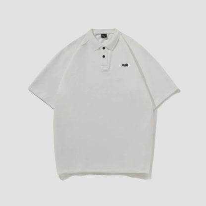 American-inspired polo collar t-shirt in white, dark brown, and melange grey colours