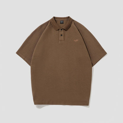 American-inspired polo collar t-shirt in white, dark brown, and melange grey colours