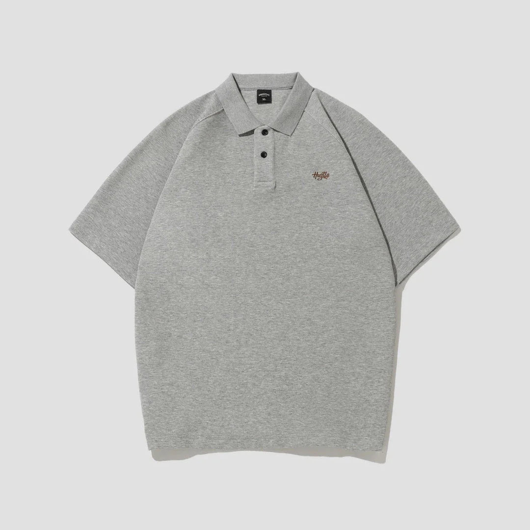 American-inspired polo collar t-shirt in white, dark brown, and melange grey colours