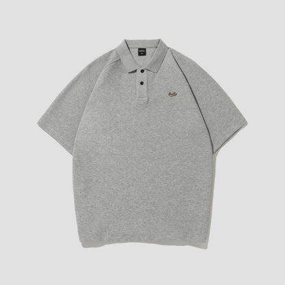 American-inspired polo collar t-shirt in white, dark brown, and melange grey colours