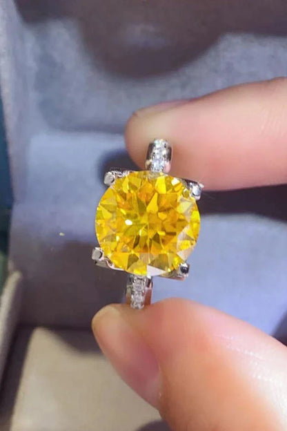 Captivating 5 carat moissanite ring in banana yellow 925 sterling silver, featuring a minimalist and timeless design.
