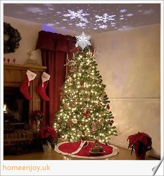 Christmas Tree Topper with Sparkling 3D Star Design and Snowflake Projector Lamp