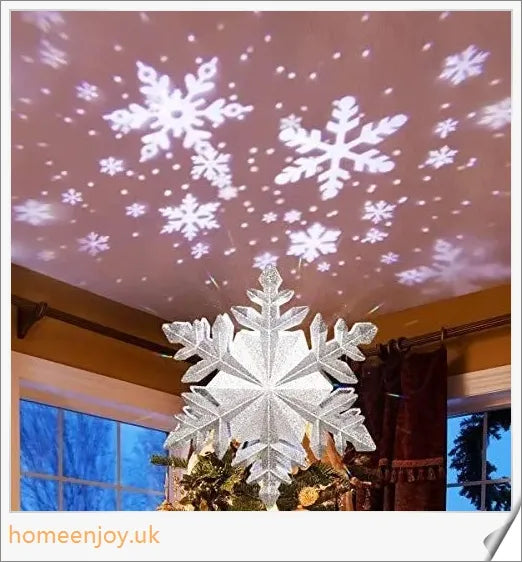 Christmas Tree Topper with Sparkling 3D Star Design and Snowflake Projector Lamp