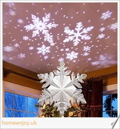 Christmas Tree Topper with Sparkling 3D Star Design and Snowflake Projector Lamp