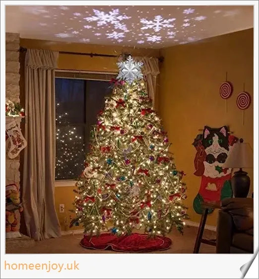 Christmas Tree Topper with Sparkling 3D Star Design and Snowflake Projector Lamp