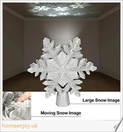 Christmas Tree Topper with Sparkling 3D Star Design and Snowflake Projector Lamp