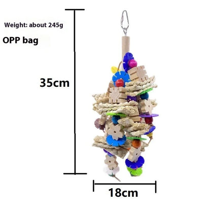 A premium wooden parrot gnawing toy for bird enrichment and entertainment