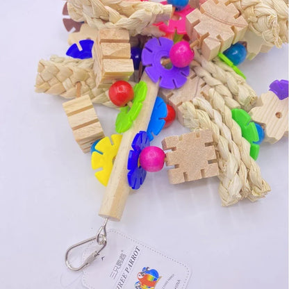 A premium wooden parrot gnawing toy for bird enrichment and entertainment