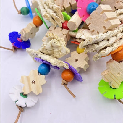 A premium wooden parrot gnawing toy for bird enrichment and entertainment