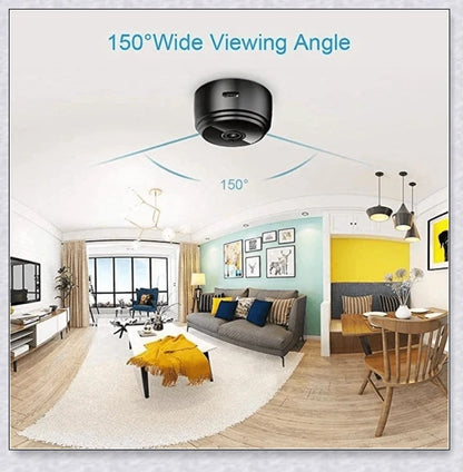 Wireless security camera with night vision and microphone, compact aluminium alloy design for discreet home or office surveillance
