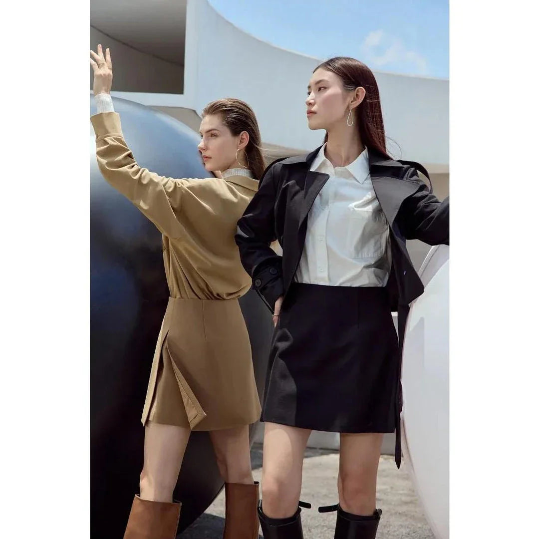 Autumn-Winter High Waist Casual Shorts Skirt in Coffee colour, a stylish and comfortable wardrobe essential for British women