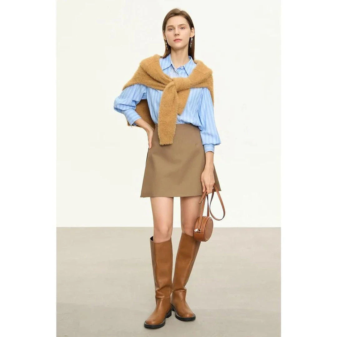 Autumn-Winter High Waist Casual Shorts Skirt in Coffee colour, a stylish and comfortable wardrobe essential for British women