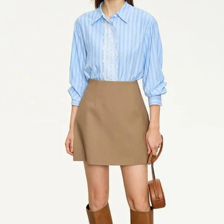 Autumn-Winter High Waist Casual Shorts Skirt in Coffee colour, a stylish and comfortable wardrobe essential for British women