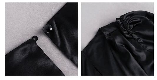 New Women's Sexy V-neck Pleated Puff Sleeve Dress in White and Black colours