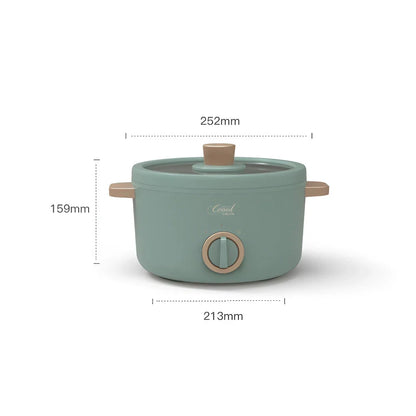 Multifunction Mini Electric Cooking Pot with Food Steamer - A compact and versatile kitchen appliance with non-stick surface and steamer attachment.
