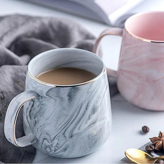 Marble Pattern Coffee Mug in Flamingo Pink and Grey Shades, a Sophisticated and Durable Ceramic Mug for Hot and Cold Beverages