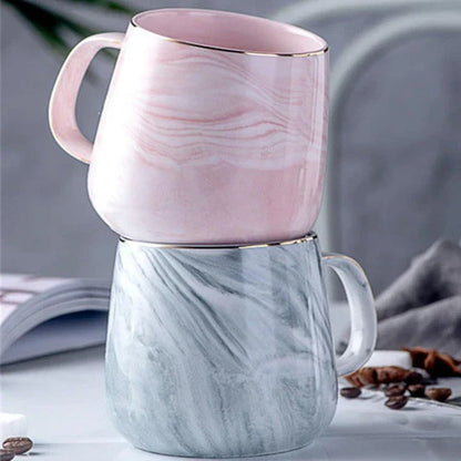 Marble Pattern Coffee Mug in Flamingo Pink and Grey Shades, a Sophisticated and Durable Ceramic Mug for Hot and Cold Beverages