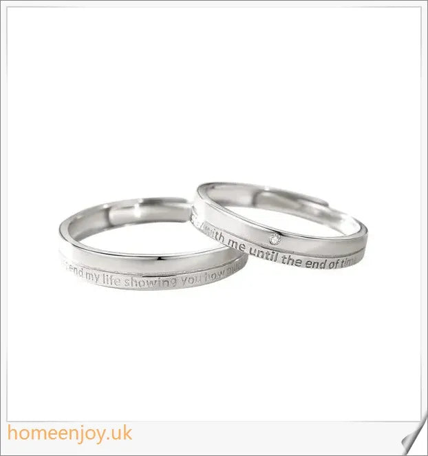 A pair of adjustable Oath Couple Rings made from S925 sterling silver and adorned with zircon stones, in a classic white gold plating.