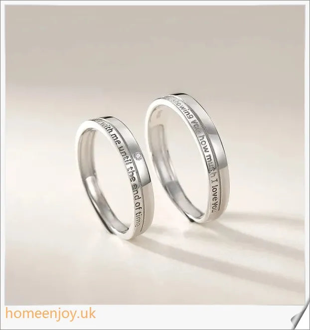 A pair of adjustable Oath Couple Rings made from S925 sterling silver and adorned with zircon stones, in a classic white gold plating.