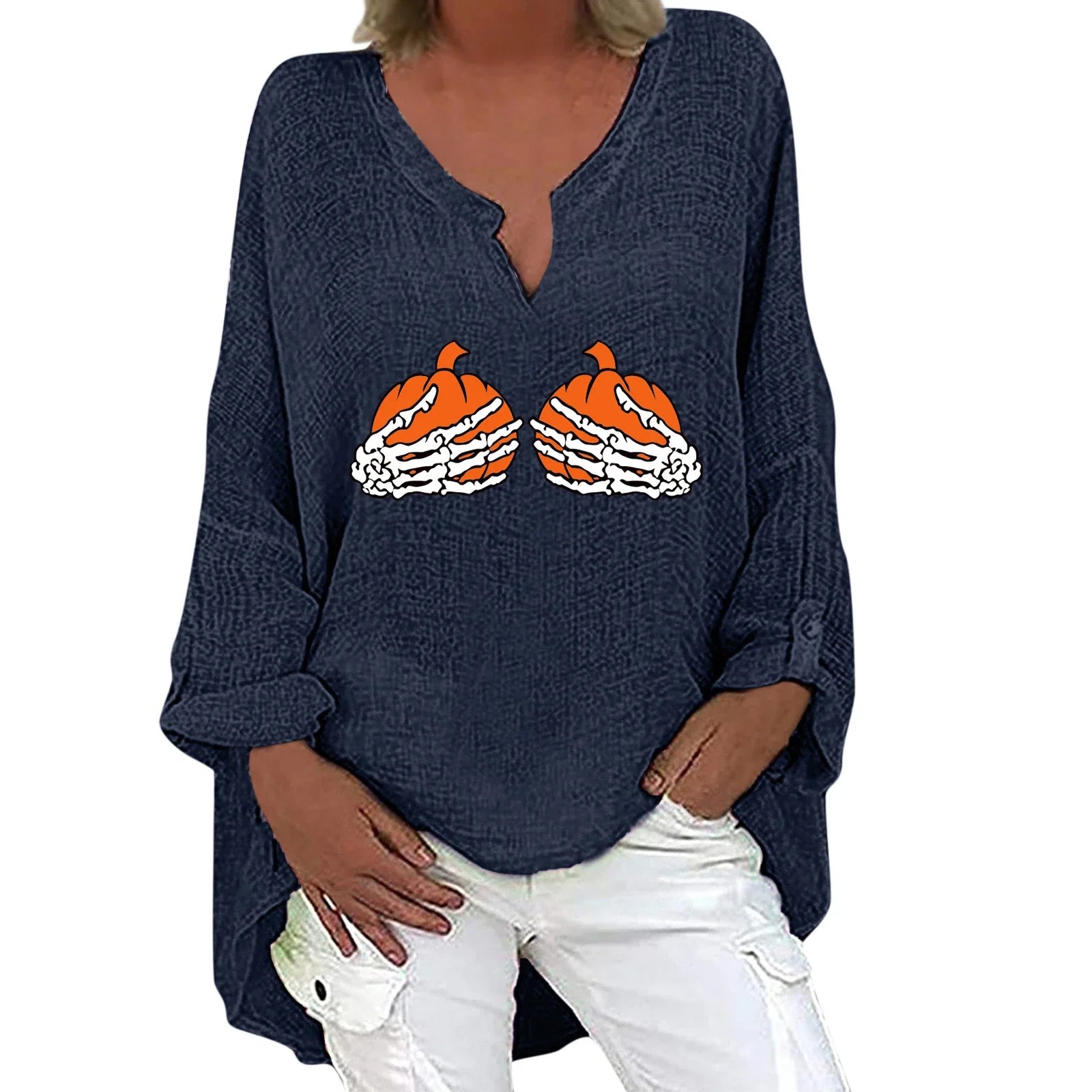 Halloween-themed long sleeve shirt for women in a range of festive colours
