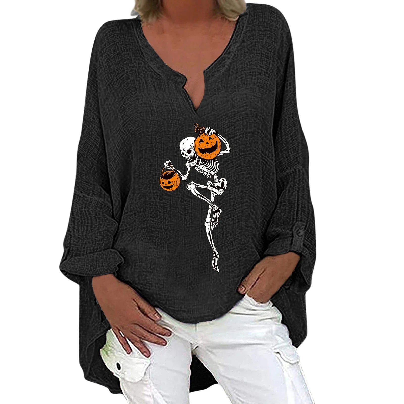 Halloween-themed long sleeve shirt for women in a range of festive colours