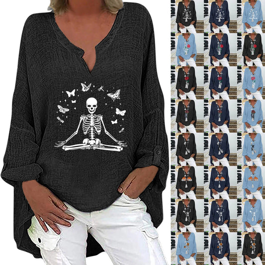 Halloween-themed long sleeve shirt for women in a range of festive colours