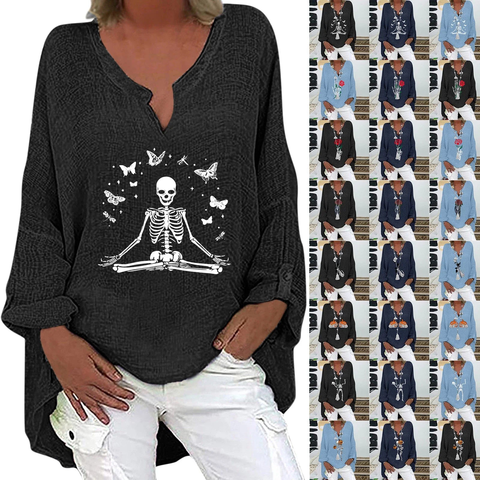 Halloween-themed long sleeve shirt for women in a range of festive colours