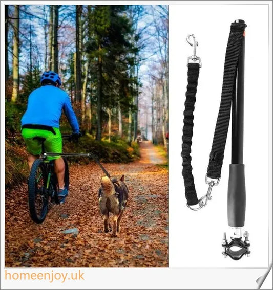 A hands-free dog leash designed for cycling, with a sturdy metal pole and flexible leash for safe and comfortable rides with your canine companion.