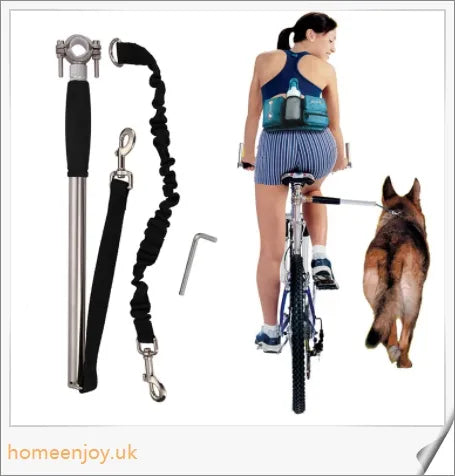 A hands-free dog leash designed for cycling, with a sturdy metal pole and flexible leash for safe and comfortable rides with your canine companion.