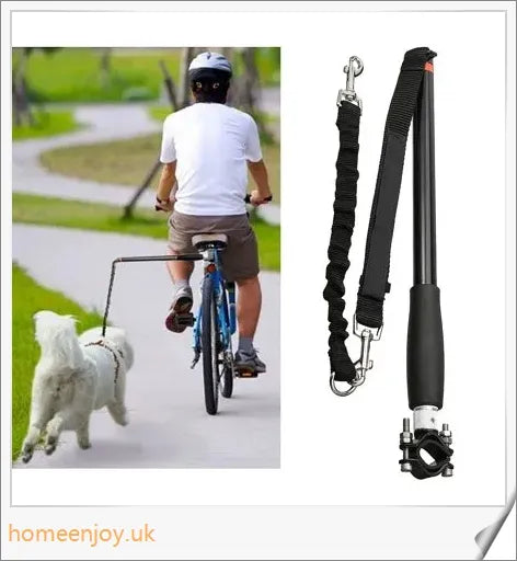 A hands-free dog leash designed for cycling, with a sturdy metal pole and flexible leash for safe and comfortable rides with your canine companion.