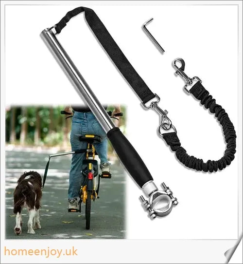 A hands-free dog leash designed for cycling, with a sturdy metal pole and flexible leash for safe and comfortable rides with your canine companion.