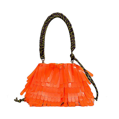 A stylish, jelly-like shoulder messenger bag in a vibrant green colour, featuring a sleek horizontal square shape and a convenient withdraw opening.