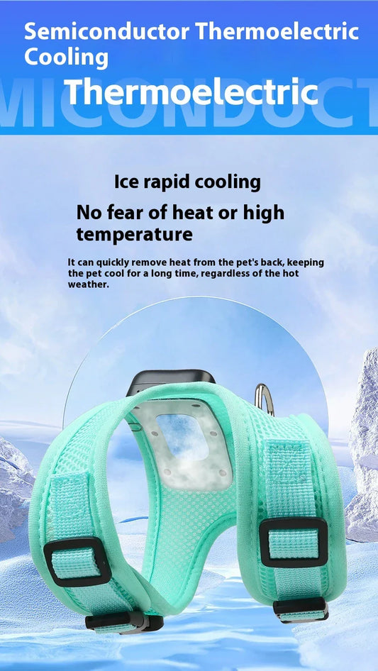 Pets Dog Vest Chest Strap Cooling and Breathable with Air Conditioner, available in mint green and cherry blossom powder colours and sizes XS to L