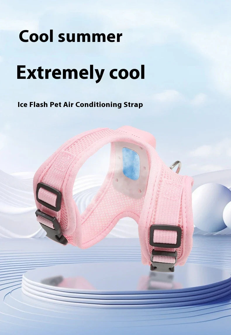 Pets Dog Vest Chest Strap Cooling and Breathable with Air Conditioner, available in mint green and cherry blossom powder colours and sizes XS to L