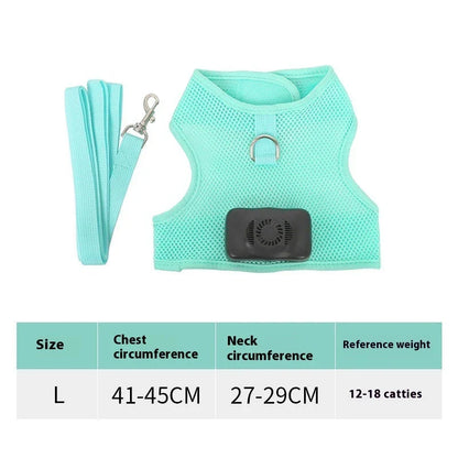 Pets Dog Vest Chest Strap Cooling and Breathable with Air Conditioner, available in mint green and cherry blossom powder colours and sizes XS to L