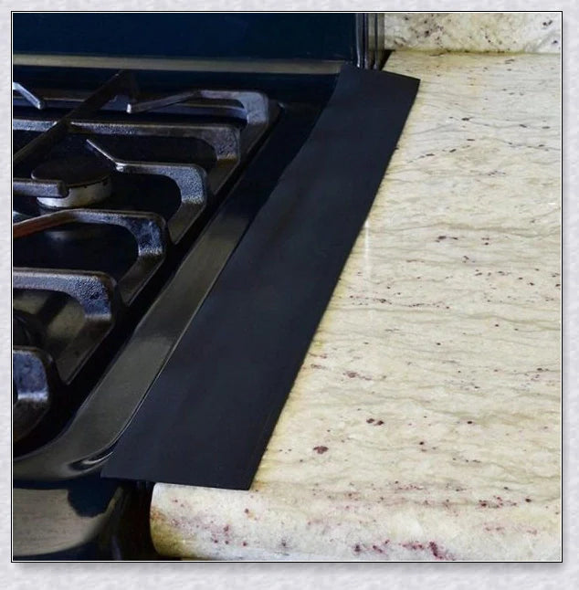 Silicone stove counter gap covers in various colors to prevent small items and spills from falling into cracks between stove and kitchen counter.