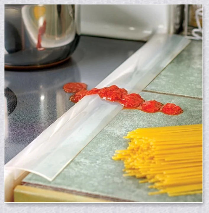 Silicone stove counter gap covers in various colors to prevent small items and spills from falling into cracks between stove and kitchen counter.
