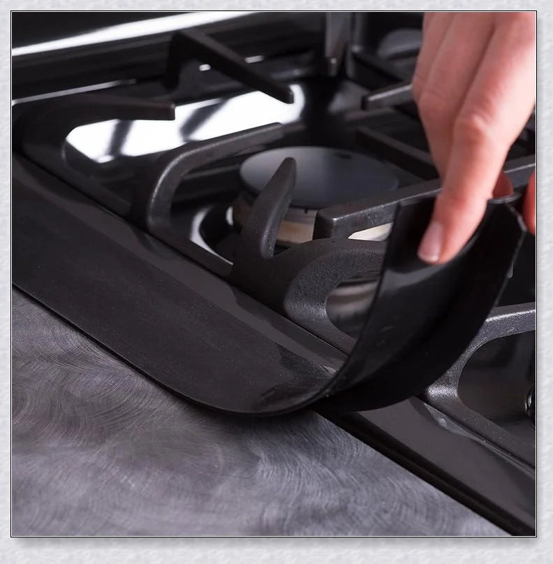 Silicone stove counter gap covers in various colors to prevent small items and spills from falling into cracks between stove and kitchen counter.