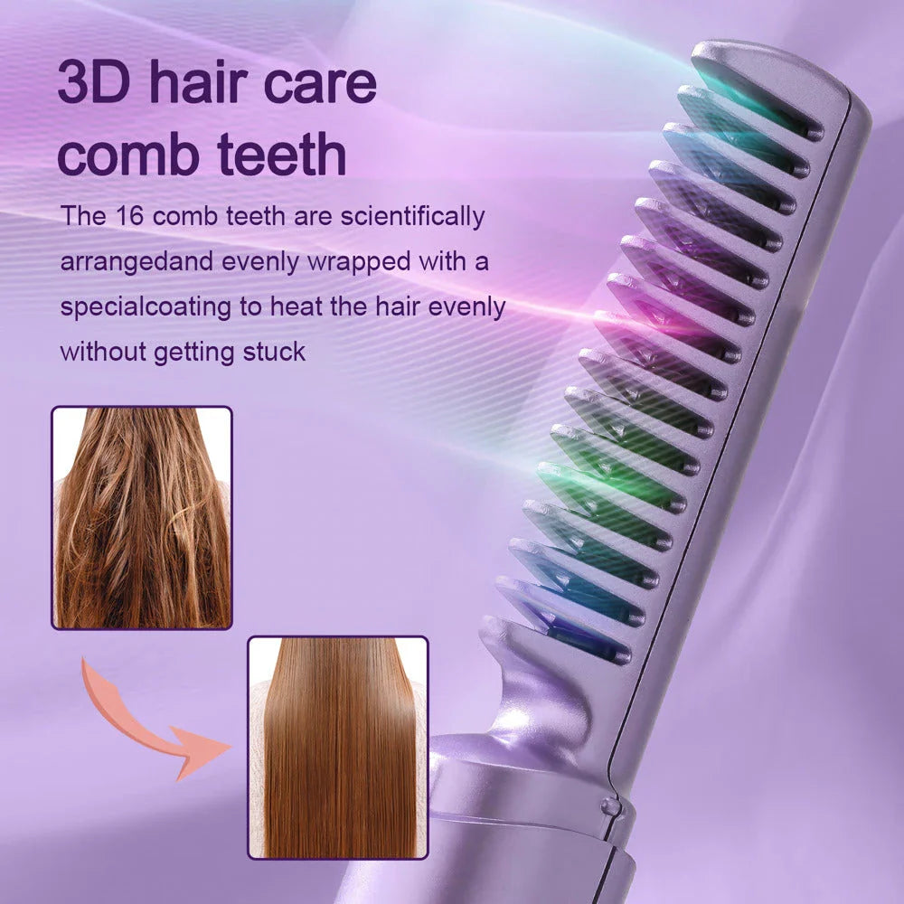Electric hot comb hair straightener with negative ion technology for smooth, shiny, and frizz-free hair