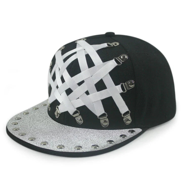 European and American-inspired punk T-shaped leather cap with a flat brim, adjustable sizing, and a range of bold colour options