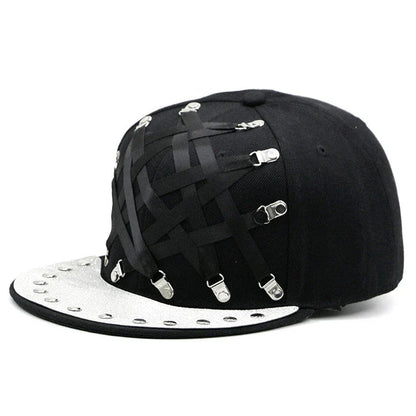 European and American-inspired punk T-shaped leather cap with a flat brim, adjustable sizing, and a range of bold colour options