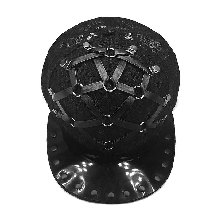 European and American-inspired punk T-shaped leather cap with a flat brim, adjustable sizing, and a range of bold colour options