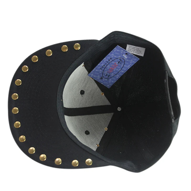 European and American-inspired punk T-shaped leather cap with a flat brim, adjustable sizing, and a range of bold colour options