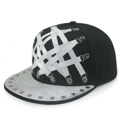 European and American-inspired punk T-shaped leather cap with a flat brim, adjustable sizing, and a range of bold colour options